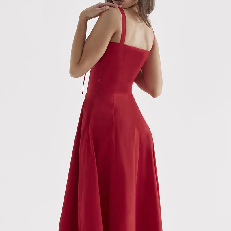 Aurora Floral Corset Midi Dress | Sweetheart Neckline, Slit Skirt, Spaghetti Straps