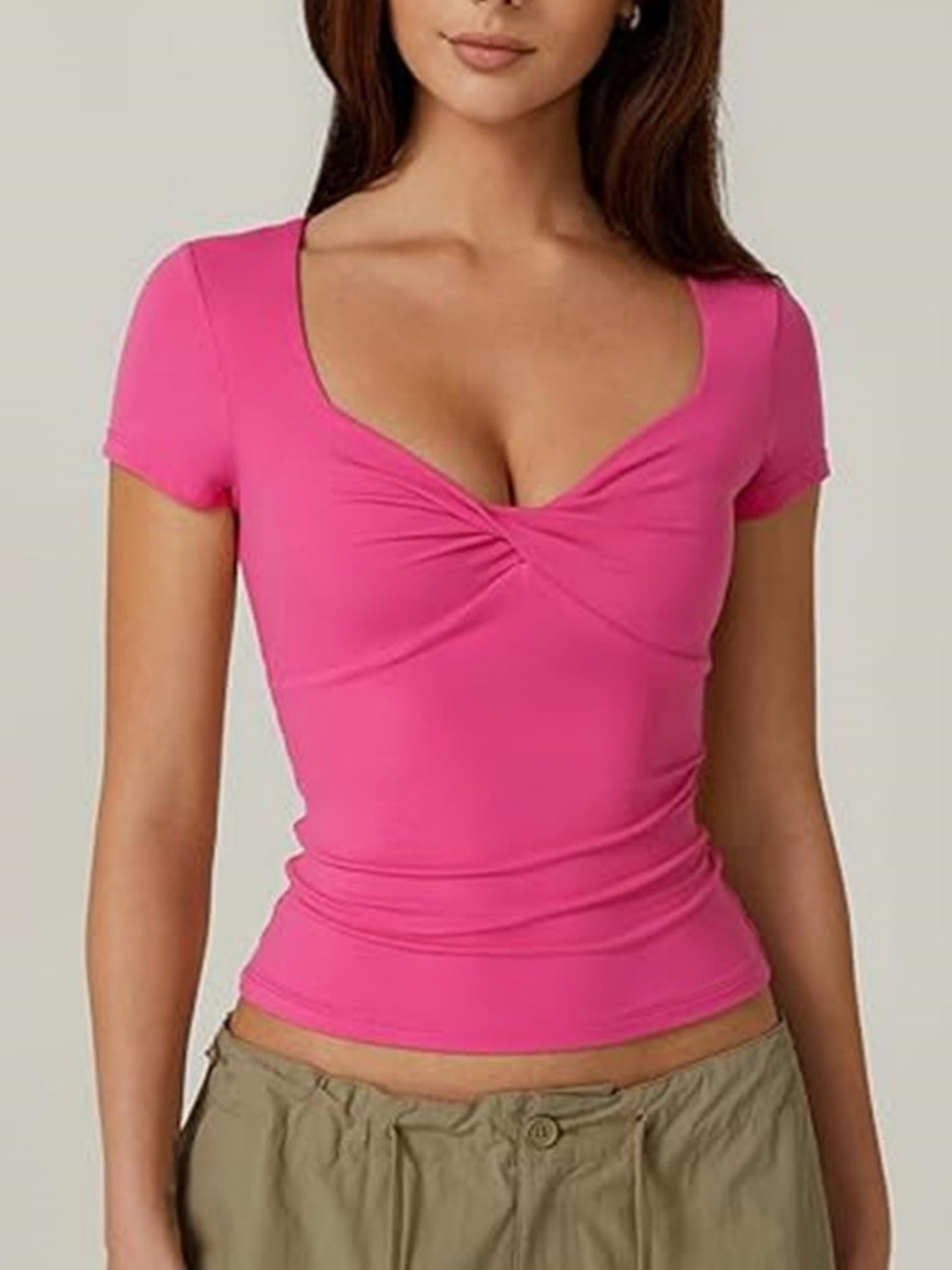 V-neck Knot Slimming And Waist-cinching Short-sleeved T-shirt