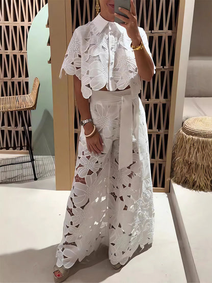 Cutout Floral Two Piece Set