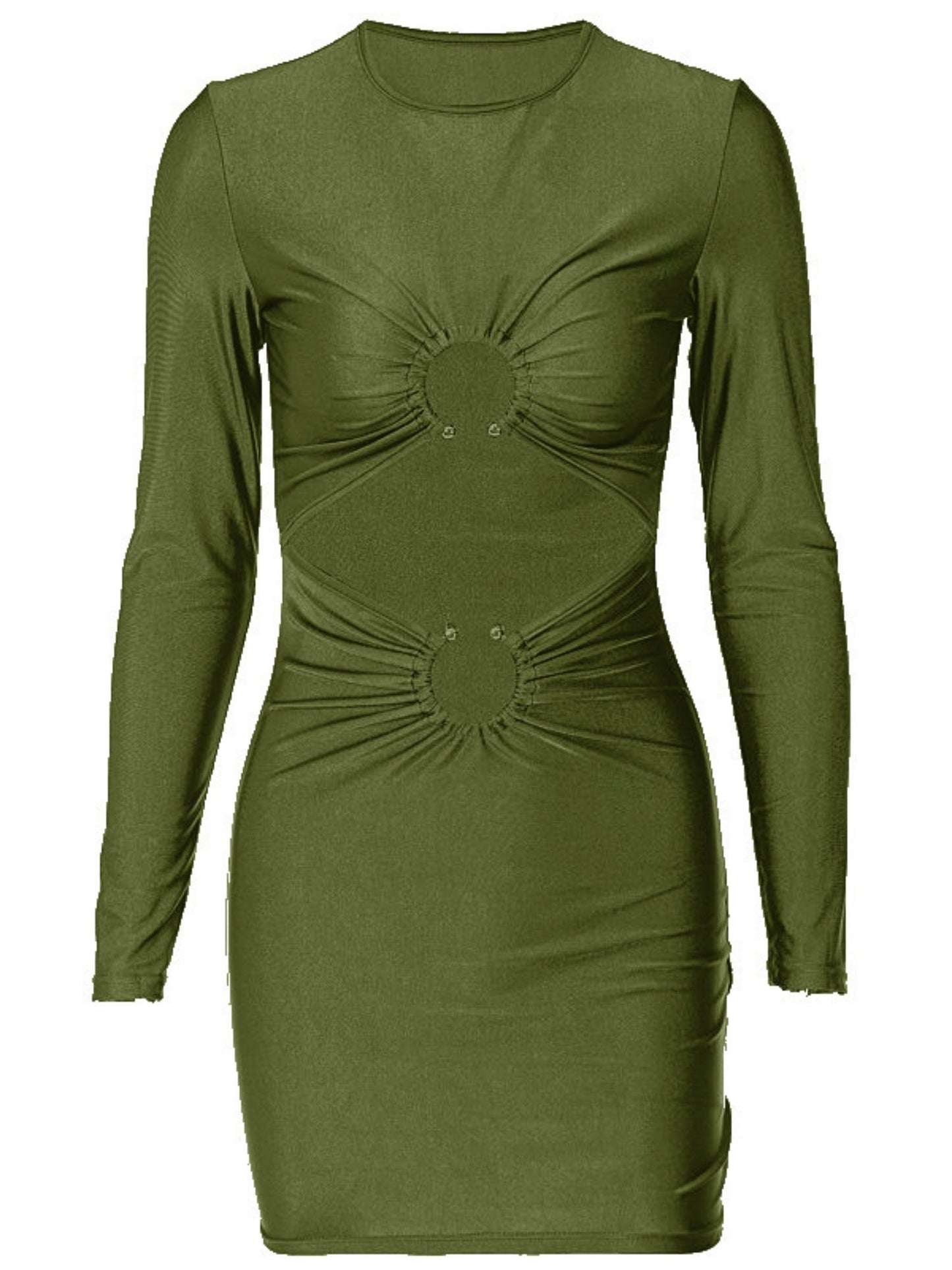 Hollow Out Metal Decoration Slim Fit Hip Body Long Sleeves Mini&Short Dresses