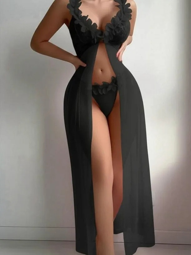 Long Spaghetti Strap Dress With Sheer Mesh Lace Backless Nightgown
