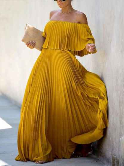 Tube Top Off Shoulder Chiffon Crimp Maxi Dress