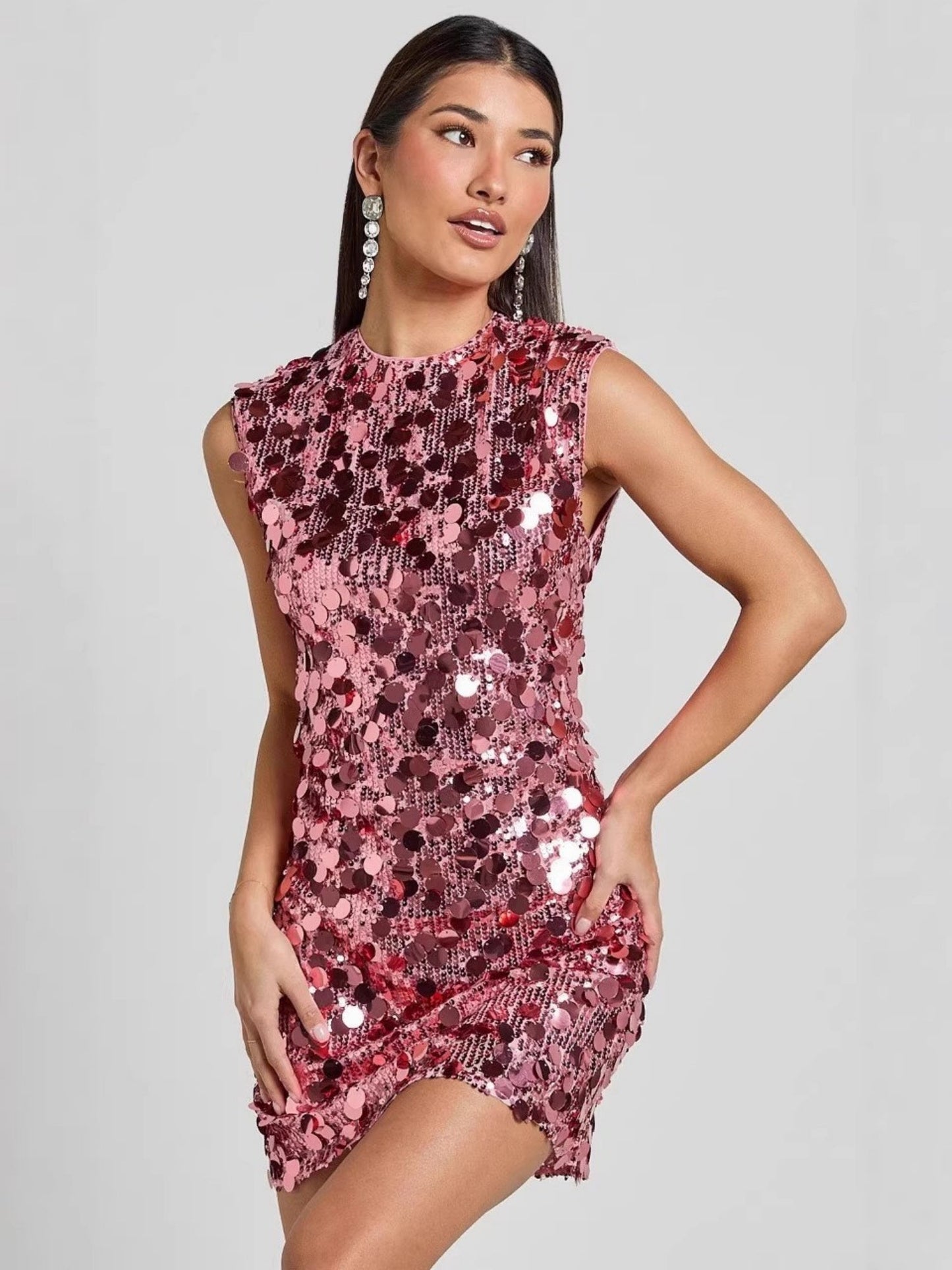 Sequins Sleeveless Slim-fit Mini&Short Dresses