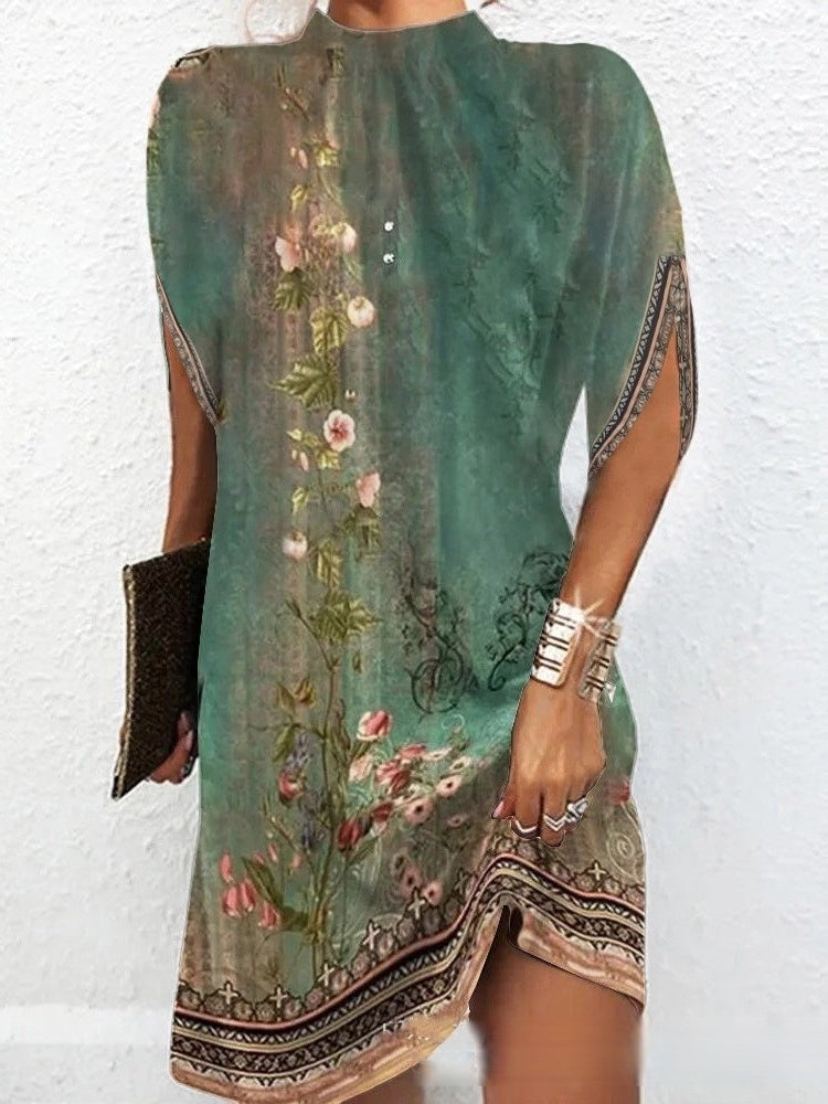 Round Neck Loose Batwing Sleeve Short Dress