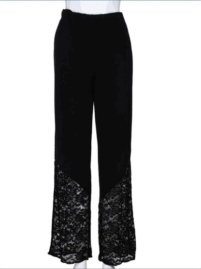 Slim-fitting, Loose-fitting, Comfortable Cropped Trousers With Lace Trim And Cutout Details