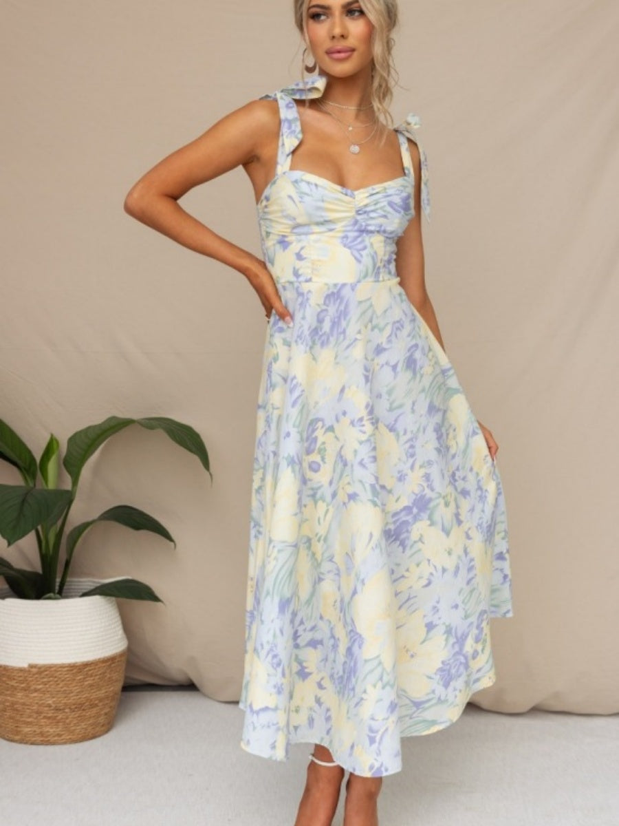 Floral Bandage Waist Midi Dresses
