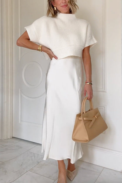 Margovil High Rise Solid Satin Midi Skirt