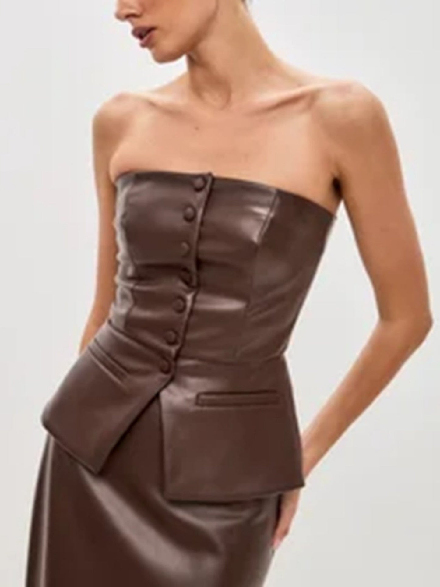 PU Leather Single-breasted Strapless