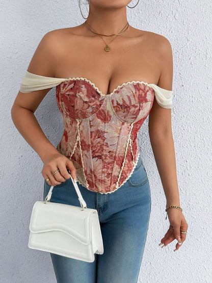 Jacquard Bandeau Top Tie Fish Bones Strapless Bra