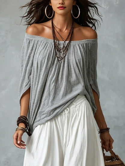 Off-the-shoulder T-shirt And Wide-leg Pants Two-piece Set