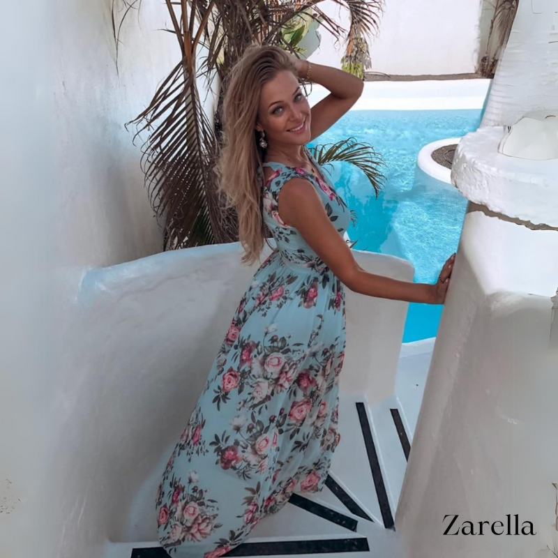 Tropical Floral Print V-Neck Tie-Waist High-Slit Maxi Dress