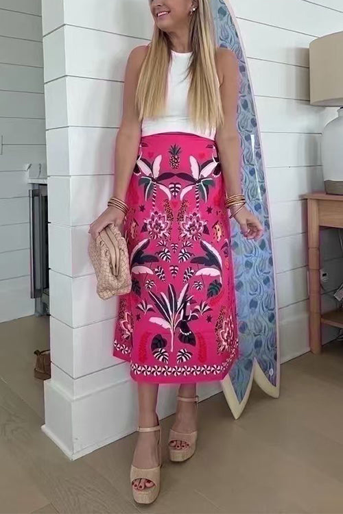 Margovil High Rise Tropic Print Midi Skirt