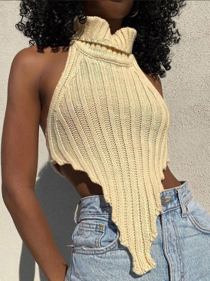 Turtleneck Irregular Hem Knitted Vest
