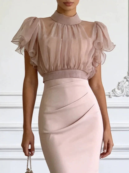 Mesh See-through Patchwork Slim Waist Hip-hugging Dress