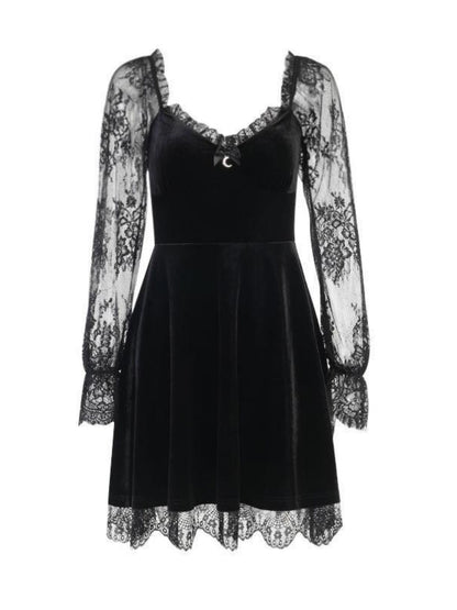 Lace Velvet Long Sleeve Midi Dresses