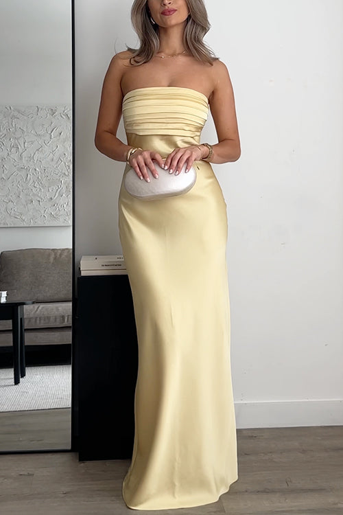 Margovil Strapless Tube Satin Maxi Dress