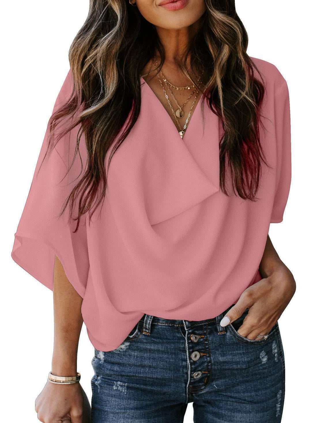 Chiffon Loose V-neck Casual T-shirt