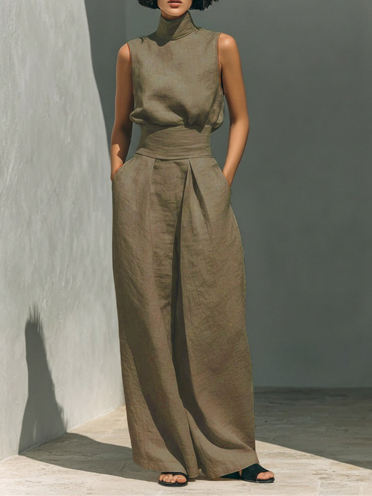 Cotton And Linen Sleeveless Trousers Casual Two-piece Set