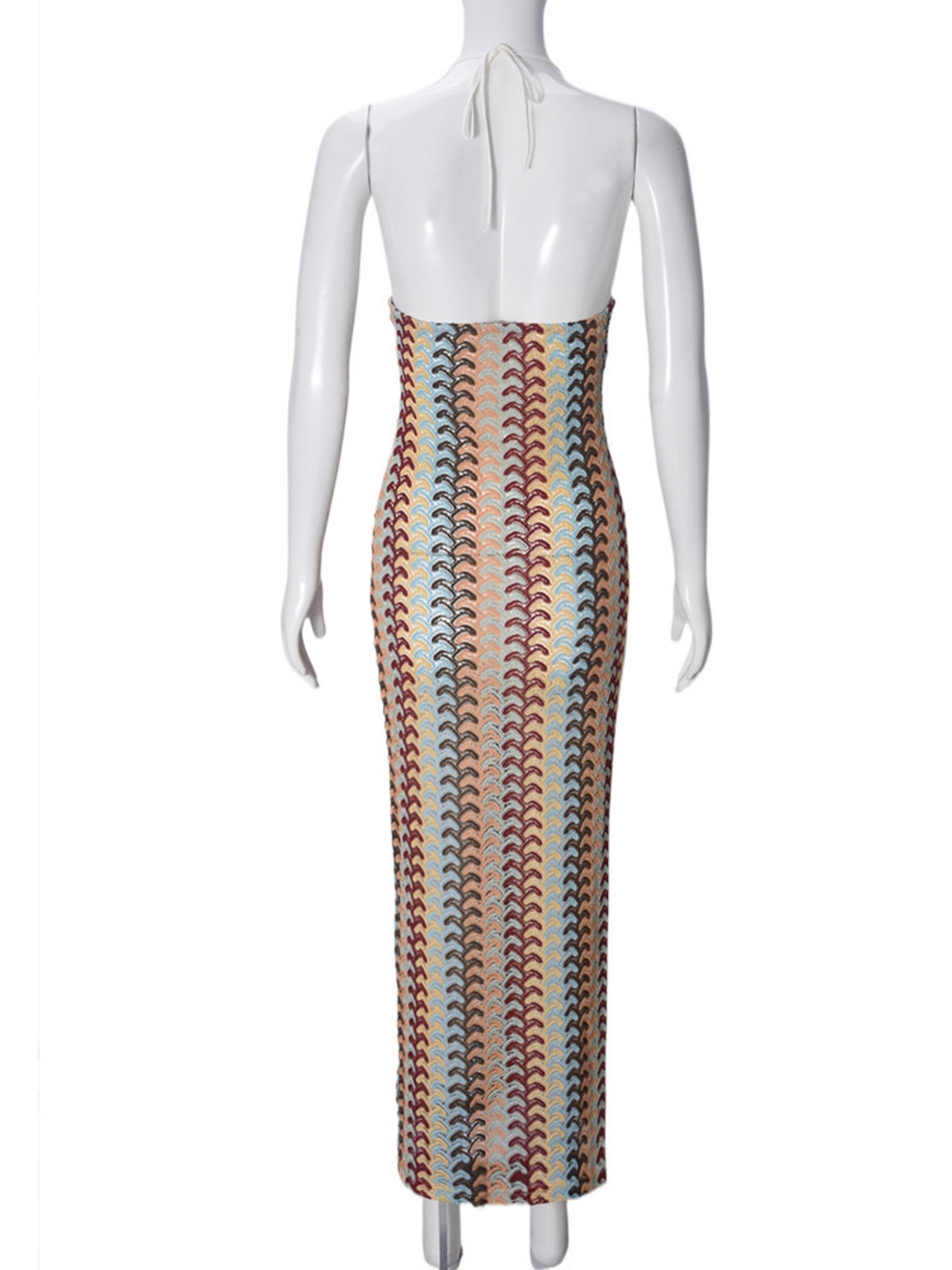 Striped Color Blocking Halter V-neck Maxi Dresses
