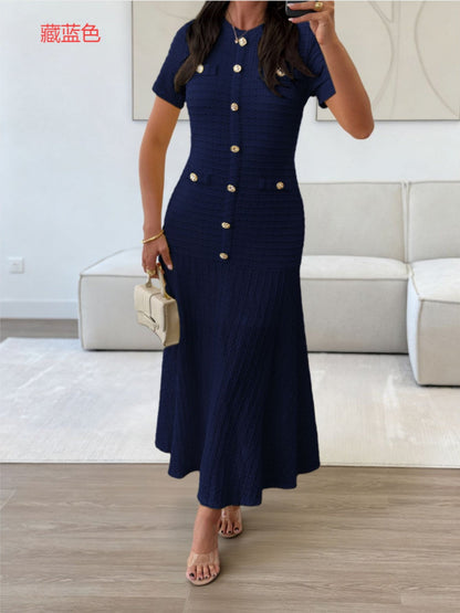 Buttons Short-sleeved Bodycon Top Maxi Dresses