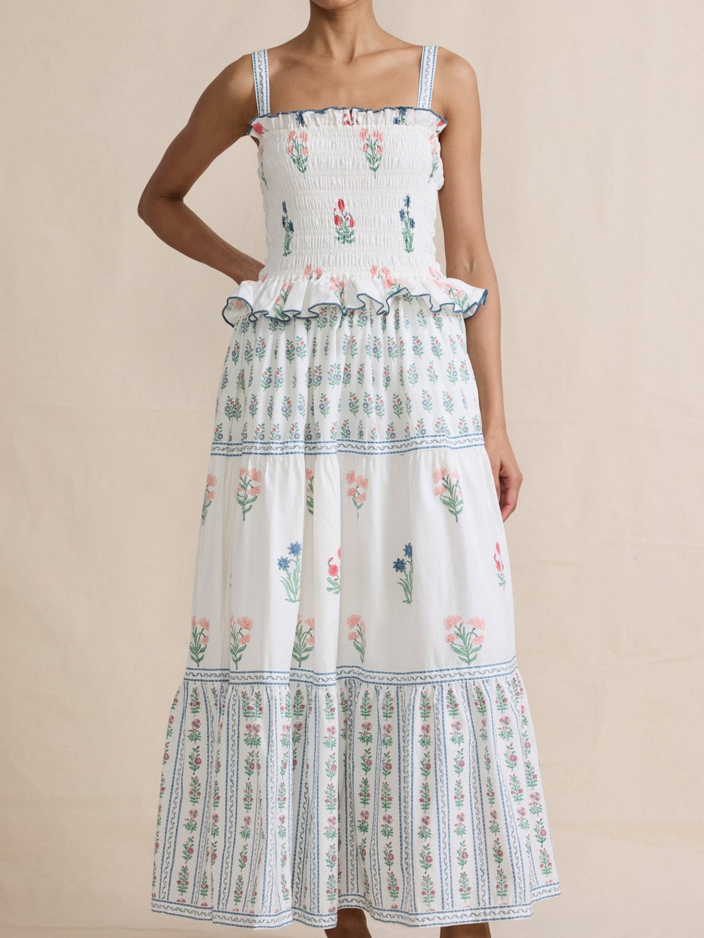 Printed Wavy Edge Spaghetti Strap Long Dress
