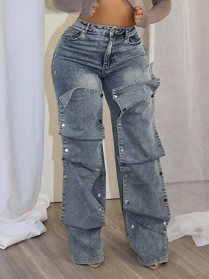 Splicing Fasteners Loose-fit Jeans