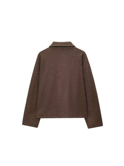 Autumn Minimalist Wool Blend Zip Lapel Jacket