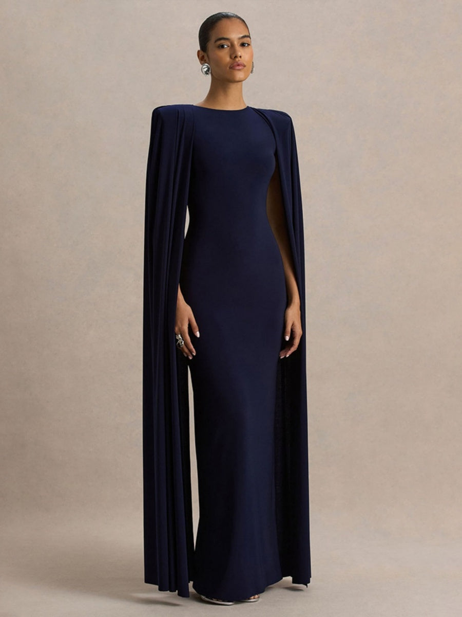 Cloak Style Longline Temperament Crew Neck Grace Maxi Dresses