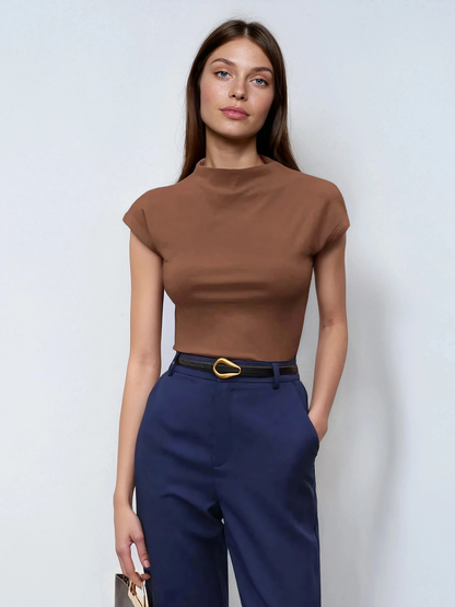 Batwing Sleeve Top With Stand Collar For Office And School