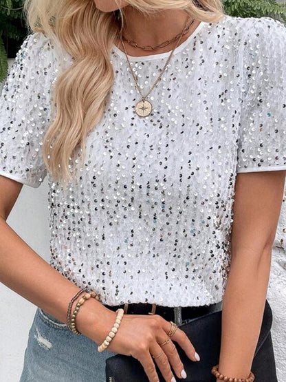 Sequins Crew Neck Short Sleeve T-shirt