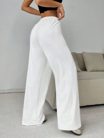 Elastic Waistband Lace Up Wide-leg Pants