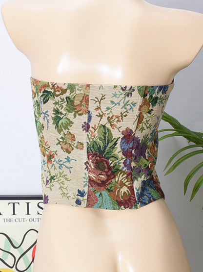 Flower Embroidery See-through Hollowed-out Rope Gathering And Cultivating Oneself Strapless Bra