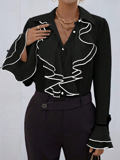 Ruffle Bell Sleeves Blouse&Shirts
