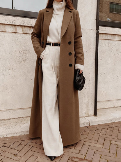 Black Extra-long Double-breasted Lapel Grace Coats