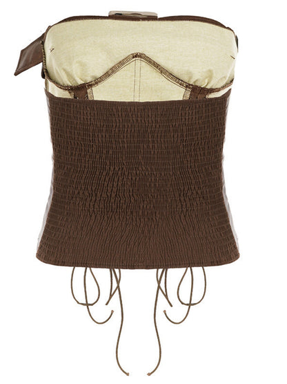 PU Leather Openwork Straps Metal Buckle Bra Strapless Vest