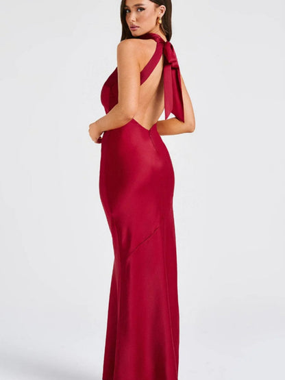 Halter Slits Satin Maxi Dresses