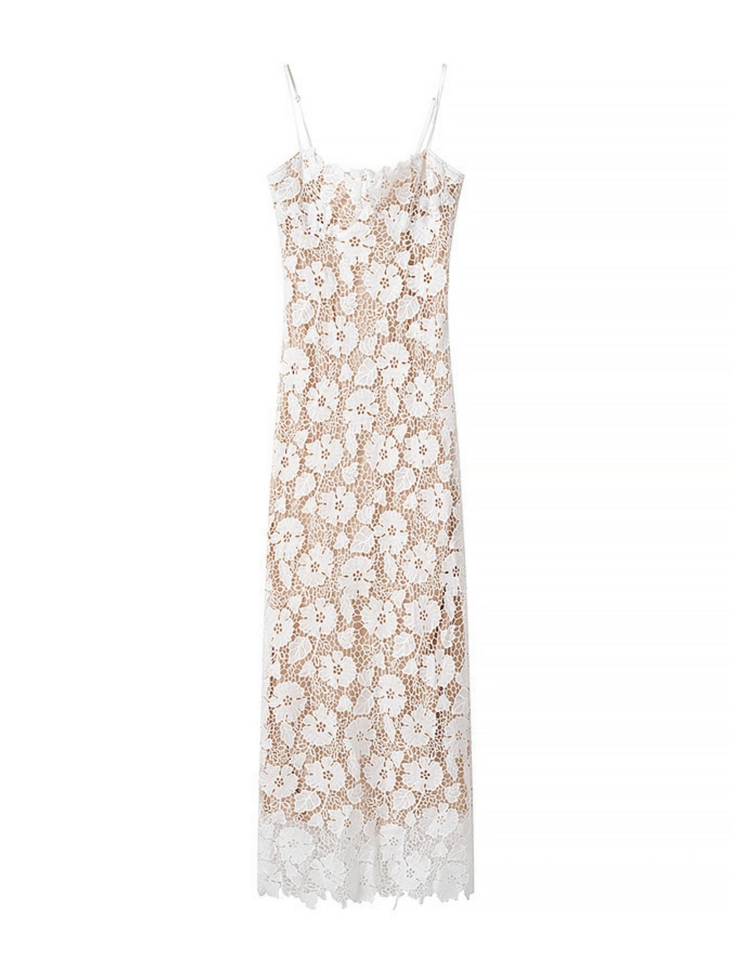 Lace See-through Strappy Slit Maxi Dresses