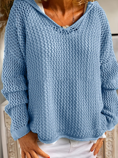 Knitted Outer Layer Sun Protection Knitted Hooded See-through Top