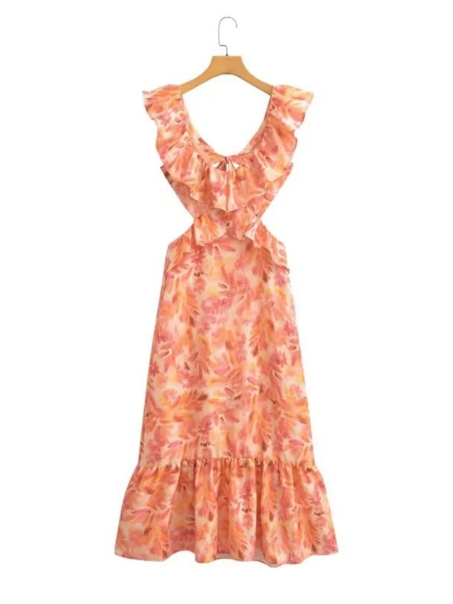Ruffle V-neck Backless Strappy Maxi Dresses