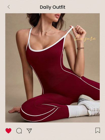 Cross Shoulder Straps Color-blocked Fitness Exercise Bodysuits