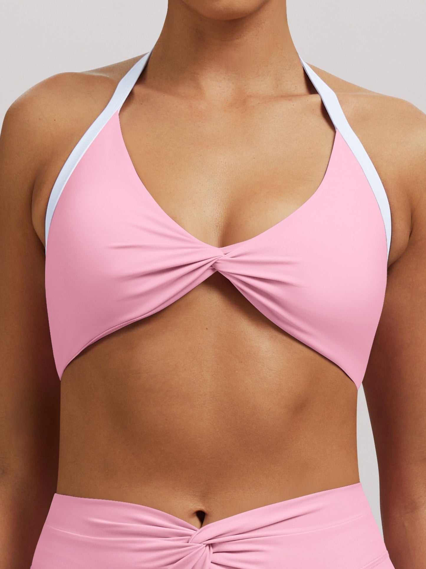 Color-blocked Neckband Pleated Yoga Fitness Exercise Beautiful Back Bra Sports Bra