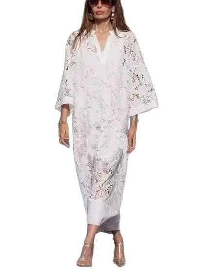 Applique 3D V-neck Straight-fit Long Sleeve Grace Maxi Dresses