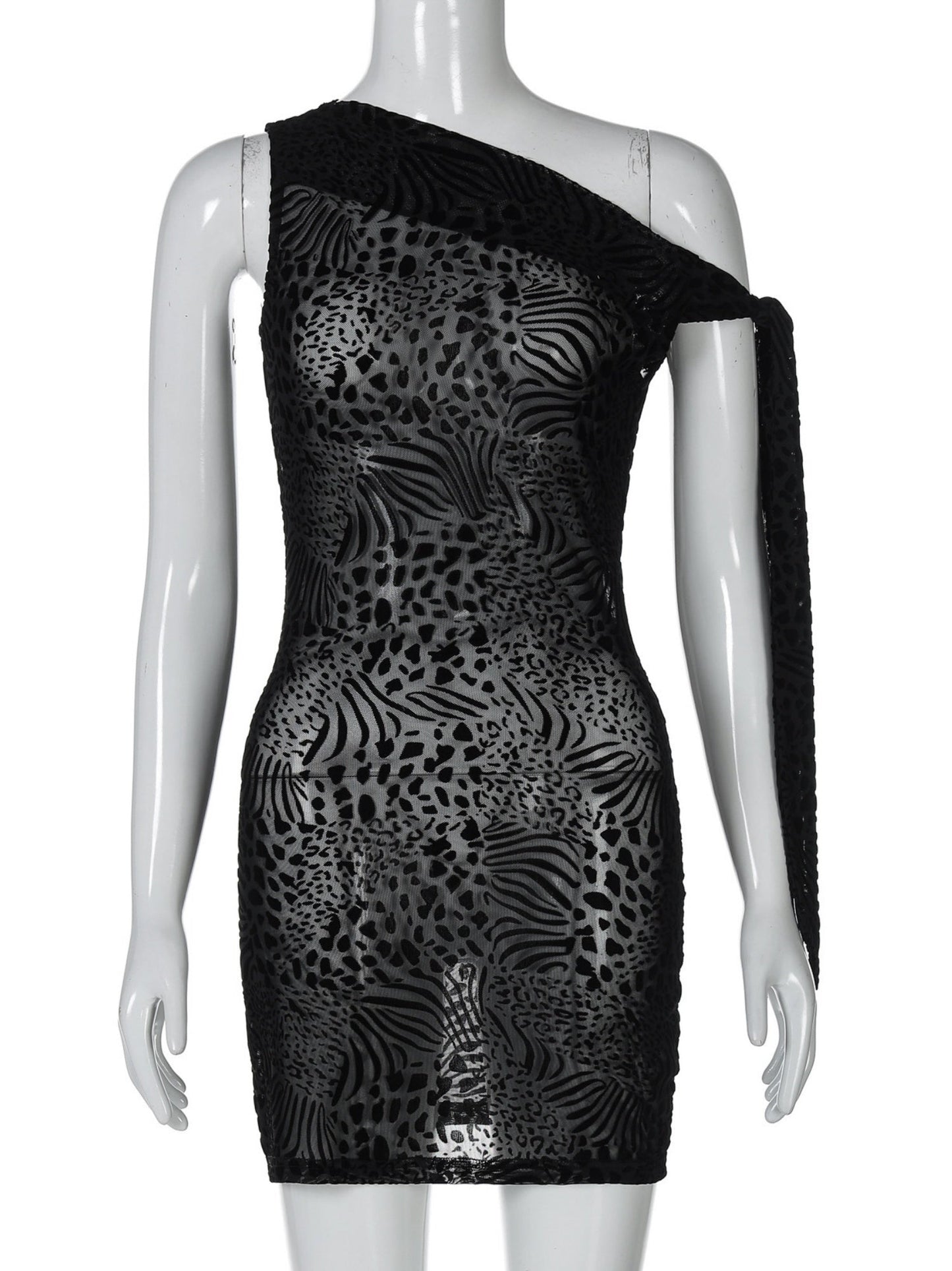 Lace Mesh Sloping Shoulders Slim Fit Hip Body Mini&Short Dresses