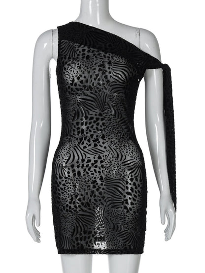 Lace Mesh Sloping Shoulders Slim Fit Hip Body Mini&Short Dresses