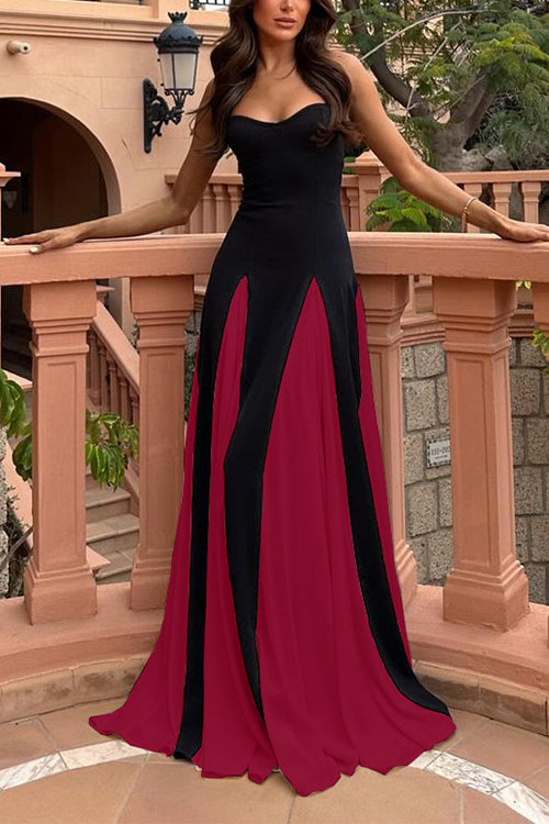 Margovil Spaghetti Strap Color Block Swing Maxi Party Dress(7 Colors Available!)