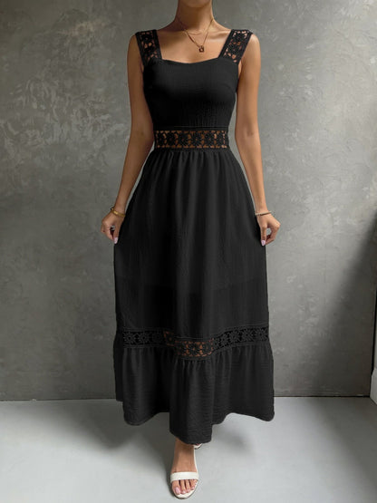 Lace Cutout Trim Sleeveless Patchwork Slim Fit Maxi Dresses