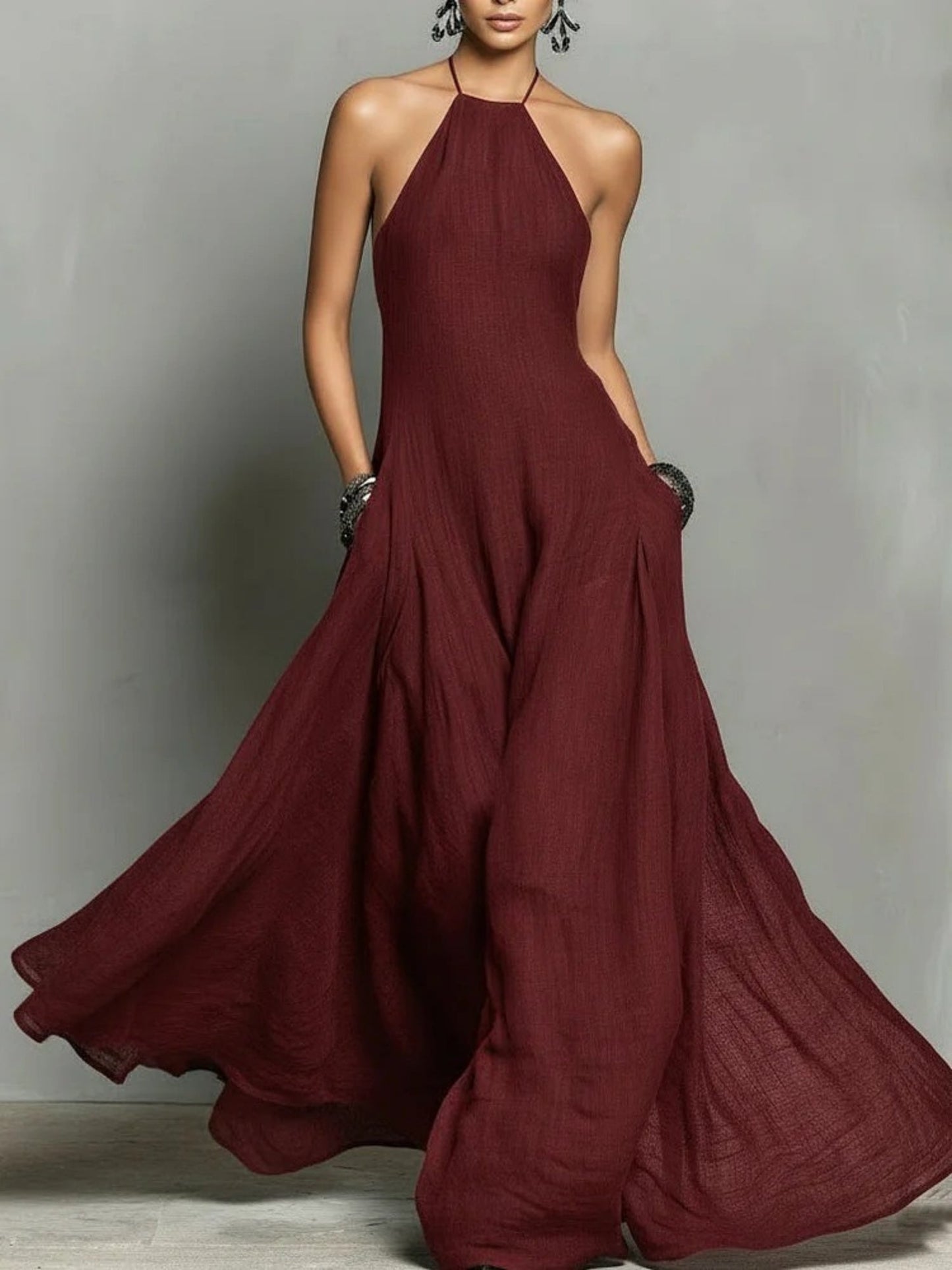 Neckband Backless Sleeveless Maxi Dresses