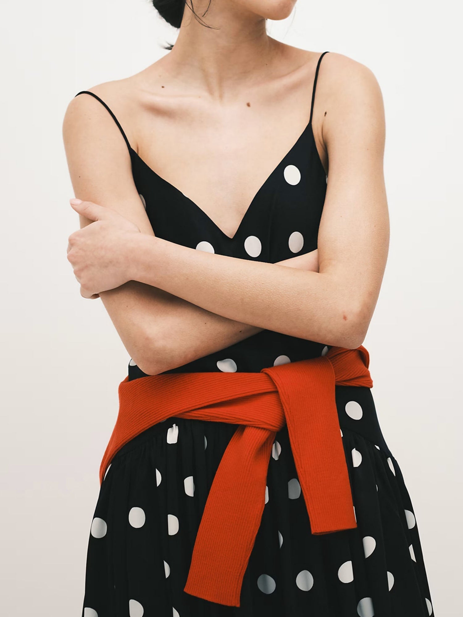Polka Dots V-neck Suspenders Backless Large Skirt No Belt Maxi Dresses
