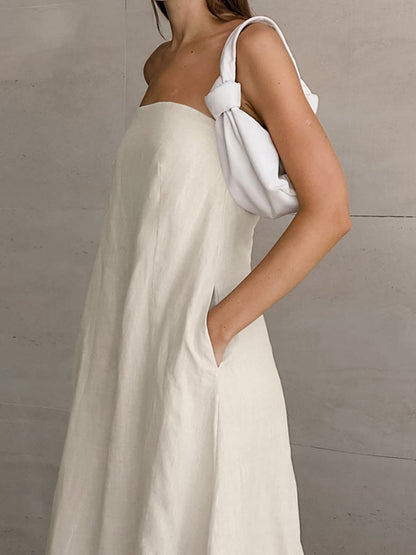 Cotton Blend Temperament Tube Top Loose-fit Home Vacation Mini&Short Dresses