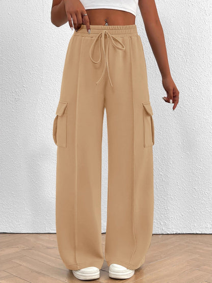 Elastic Waistband Lace Up Pocket Cargo Trousers